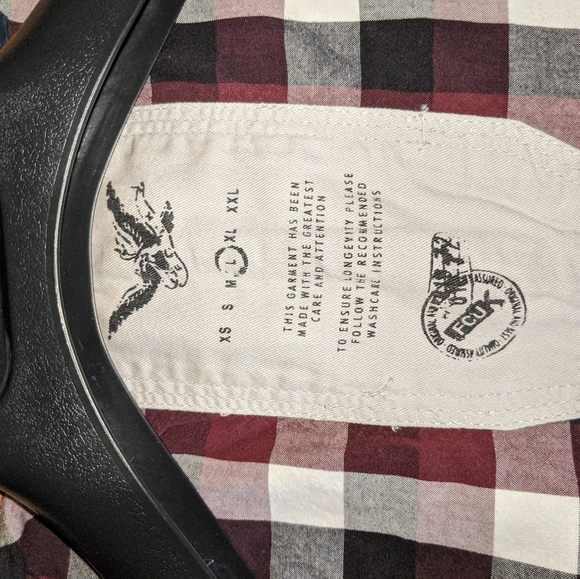 FCUK red black white checkered button down large - Picture 3 of 3